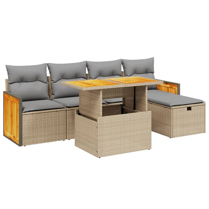 Set Divano da Giardino 6 pz con Cuscini Beige in Polyrattan 3276244