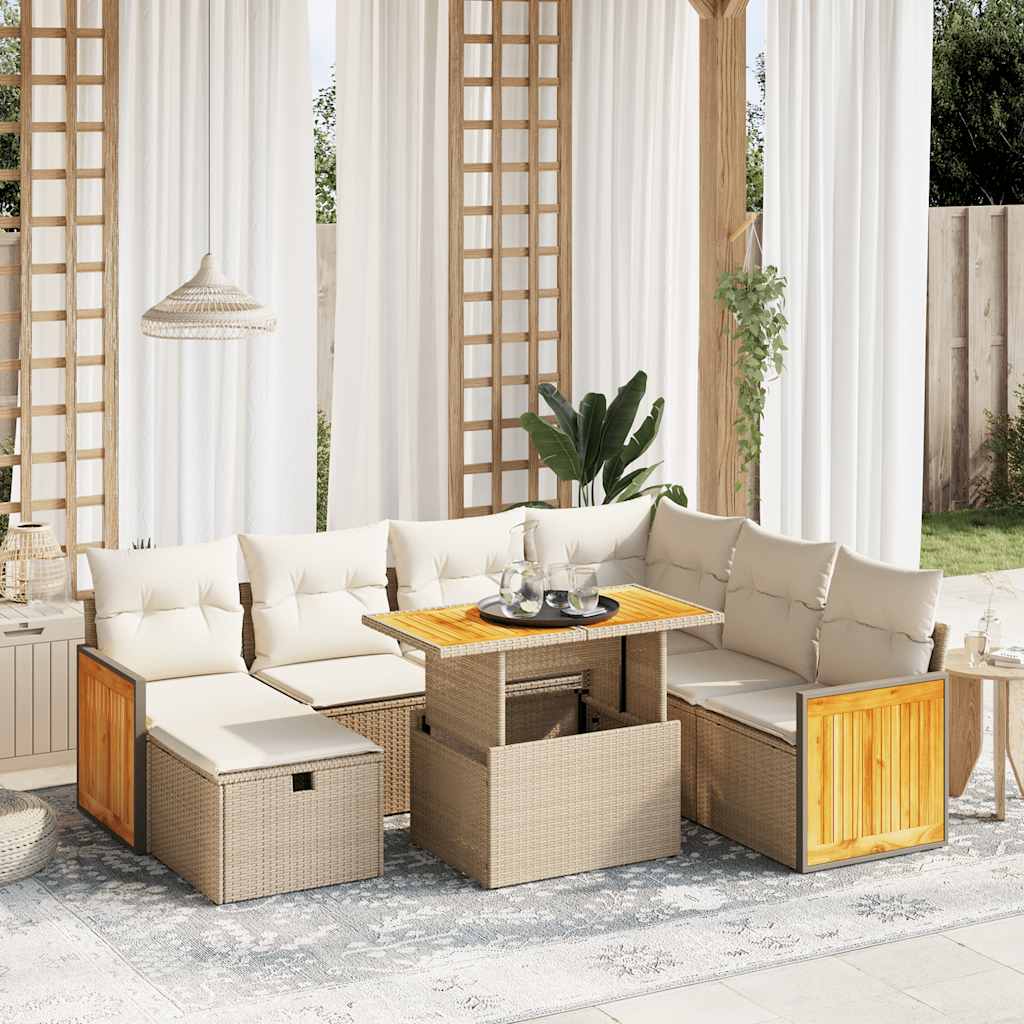 Set Divano da Giardino 8 pz con Cuscini Beige in Polyrattan 3276264