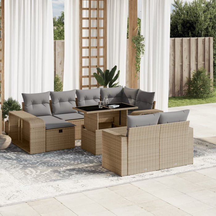 Set Divani da Giardino 11 pz con Cuscini Beige in Polyrattan 3276505