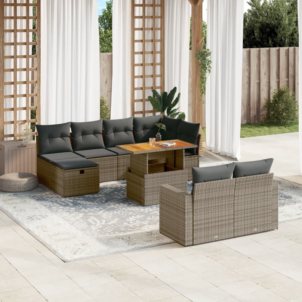 Set Divani da Giardino 11 pz con Cuscini in Polyrattan Grigio 3276516