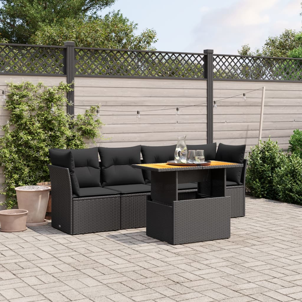 Set Divani da Giardino 5 pz con Cuscini in Polyrattan Nero 3270663