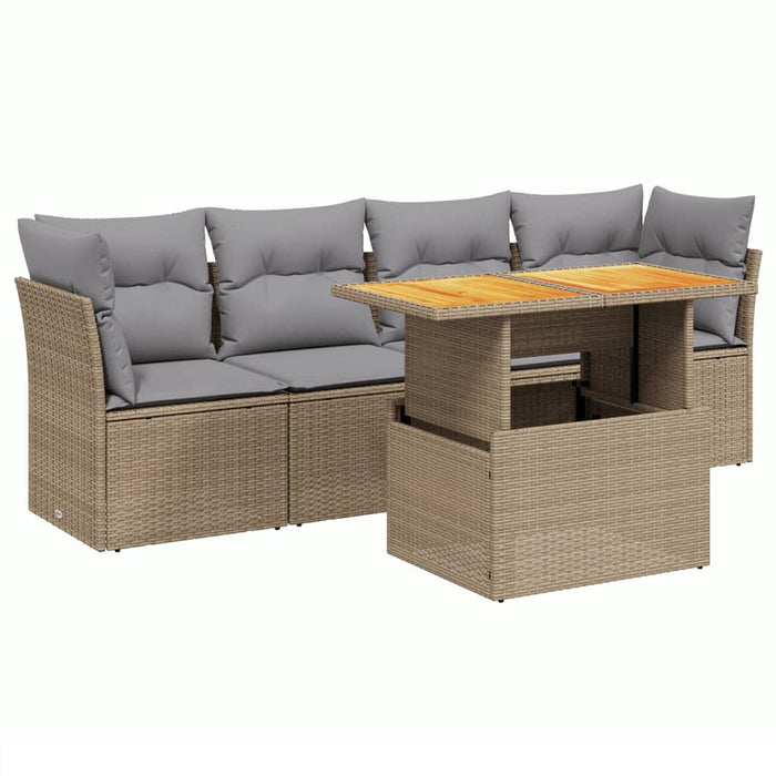 Set Divano da Giardino 5 pz con Cuscini Beige in Polyrattan 3270667