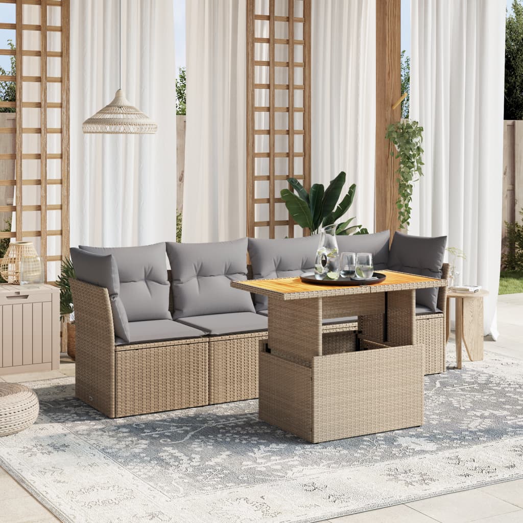 Set Divano da Giardino 5 pz con Cuscini Beige in Polyrattan 3270667