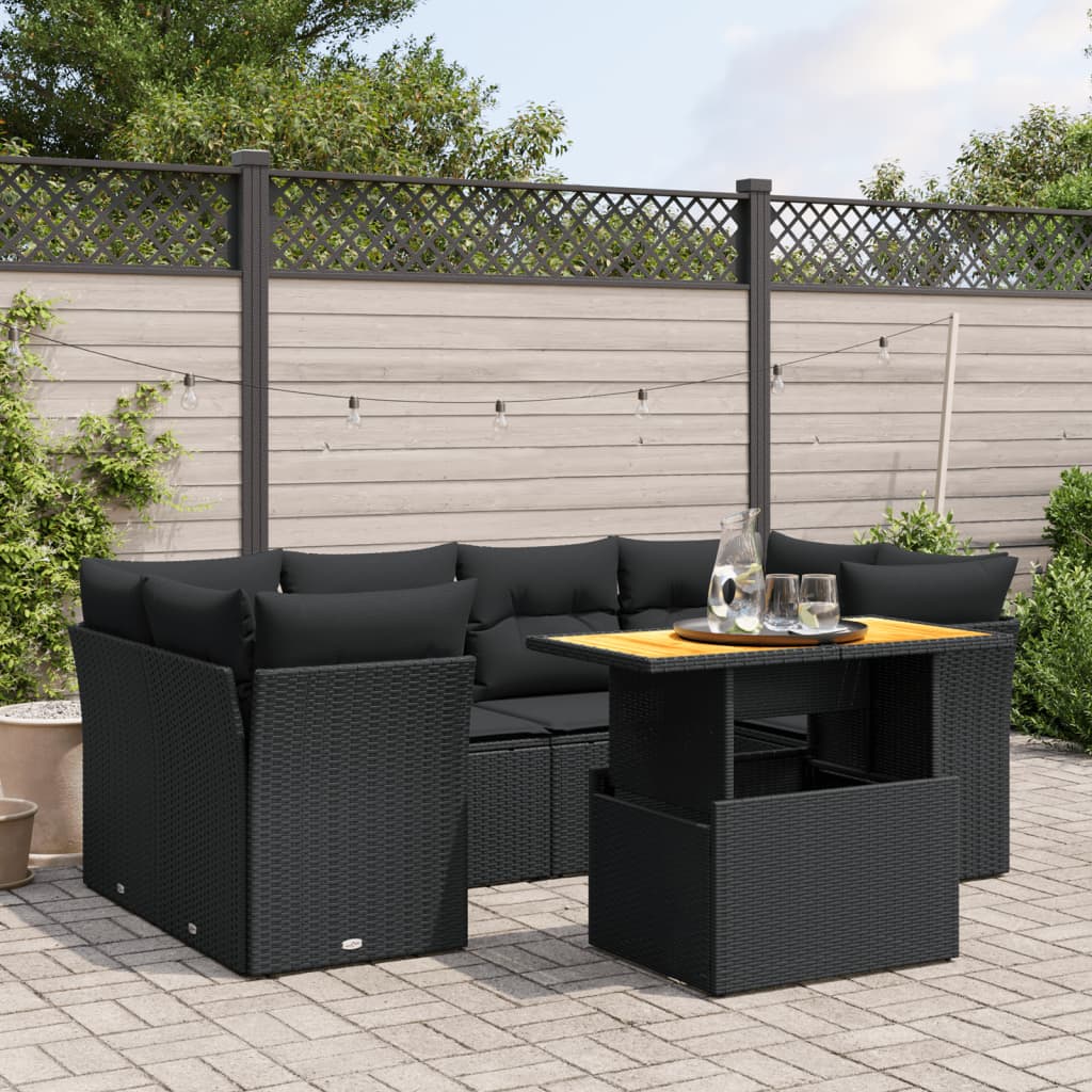 Set Divani da Giardino con Cuscini 7pz Nero Polyrattan 3270684