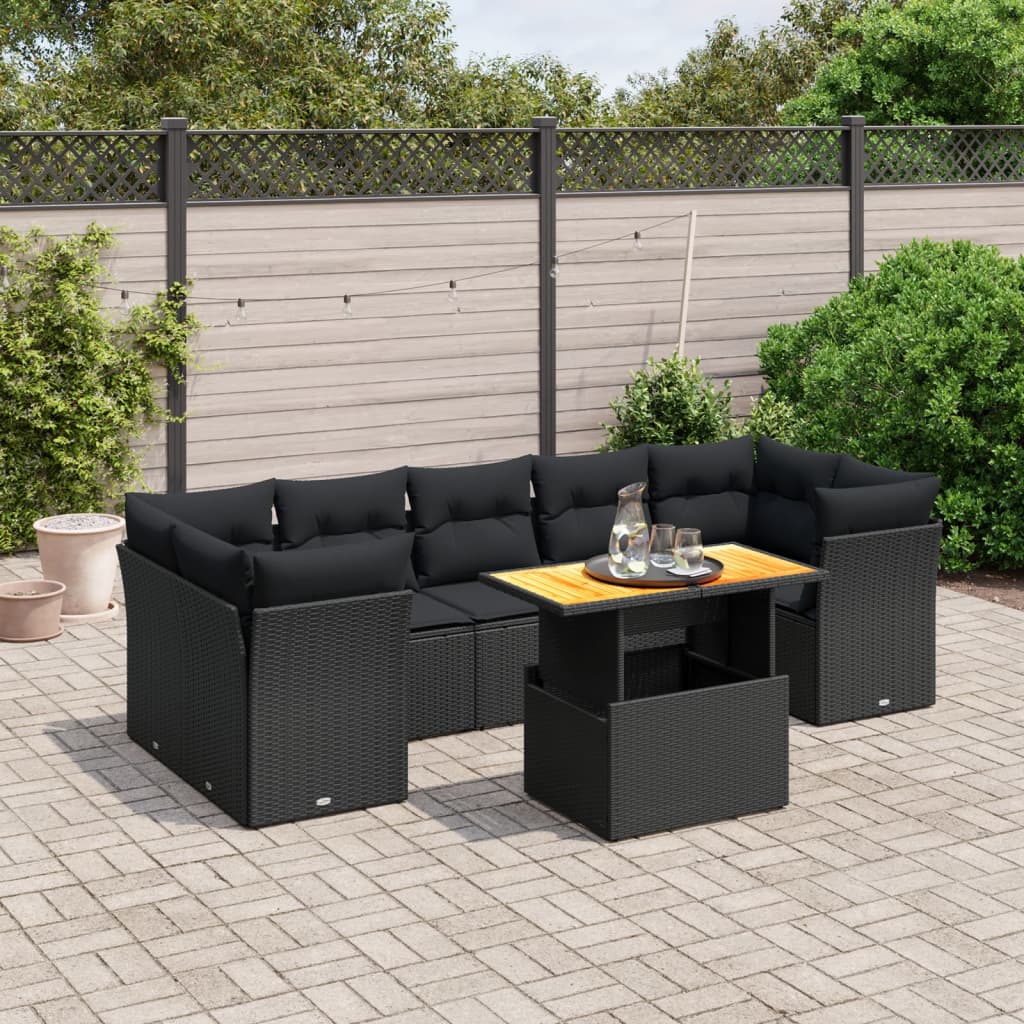 Set Divani da Giardino con Cuscini 8 pz Nero in Polyrattancod mxl 113021