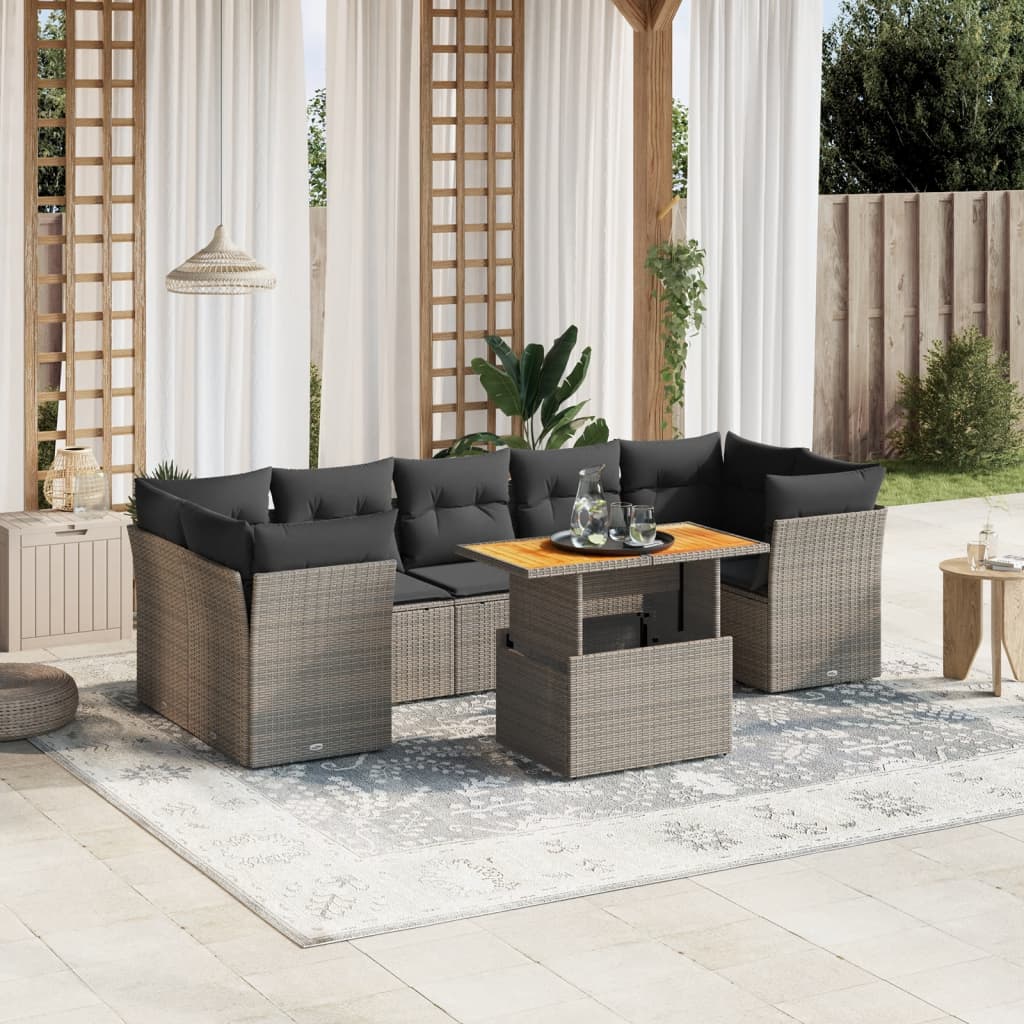 Set Divano da Giardino 8 pz con Cuscini Grigio in Polyrattan 3270703