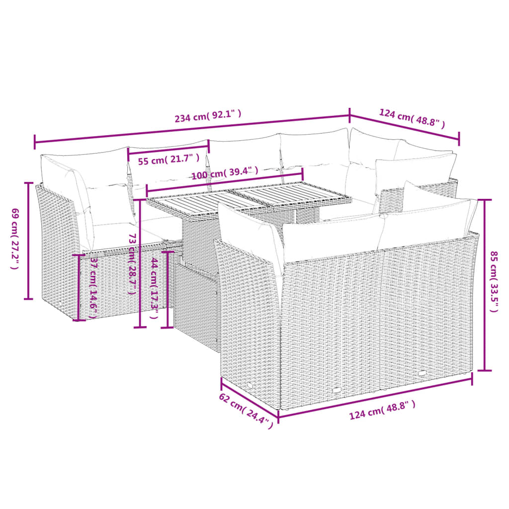 Set Divano da Giardino 8 pz con Cuscini Grigio in Polyrattan 3270710