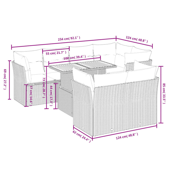 Set Divano da Giardino 8 pz con Cuscini Grigio in Polyrattan 3270710