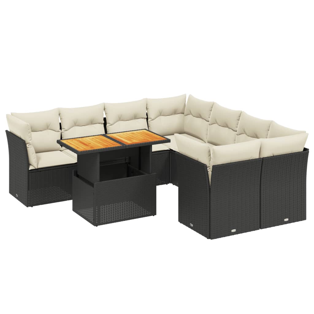 Set Divani da Giardino 9 pz con Cuscini Nero in Polyrattancod mxl 90387