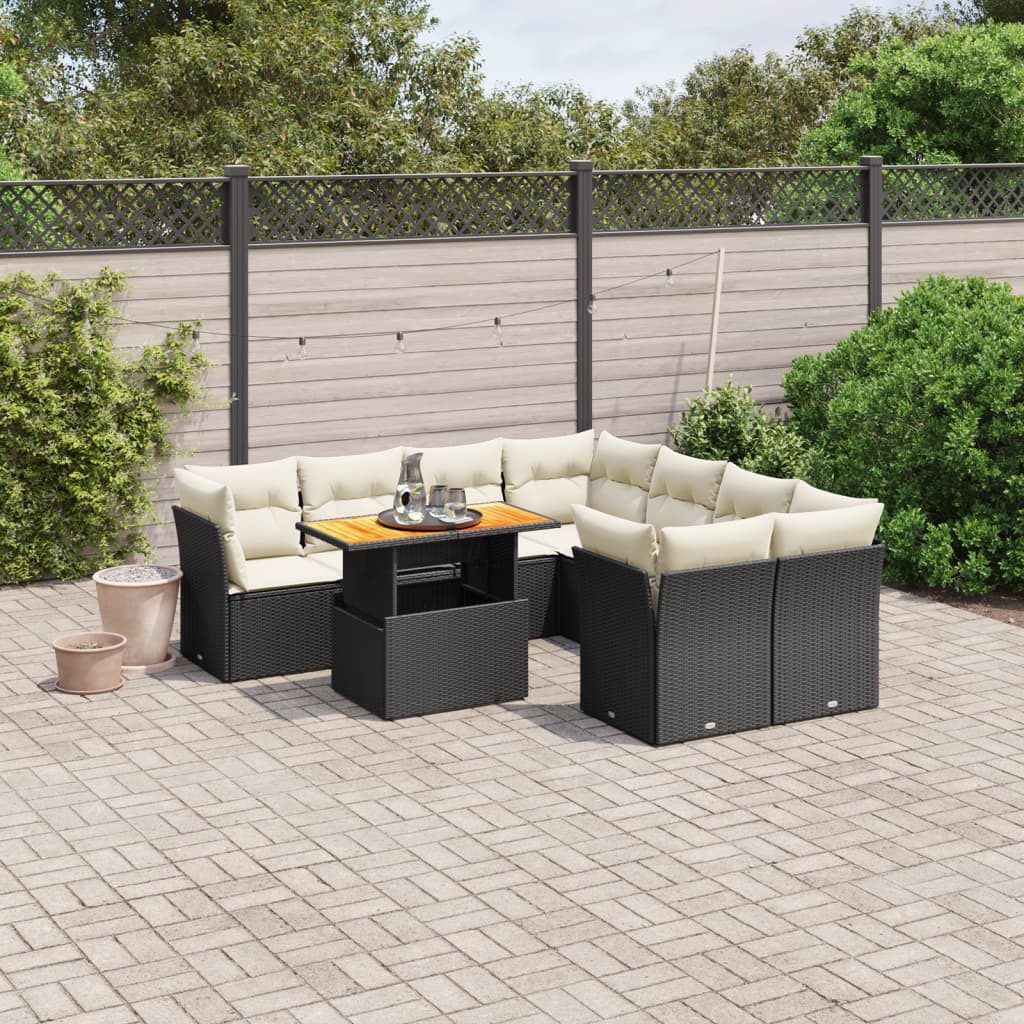 Set Divani da Giardino 9 pz con Cuscini Nero in Polyrattancod mxl 90387