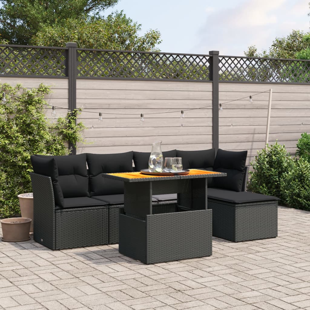 Set Divano da Giardino 6 pz con Cuscini Nero in Polyrattan 3270803