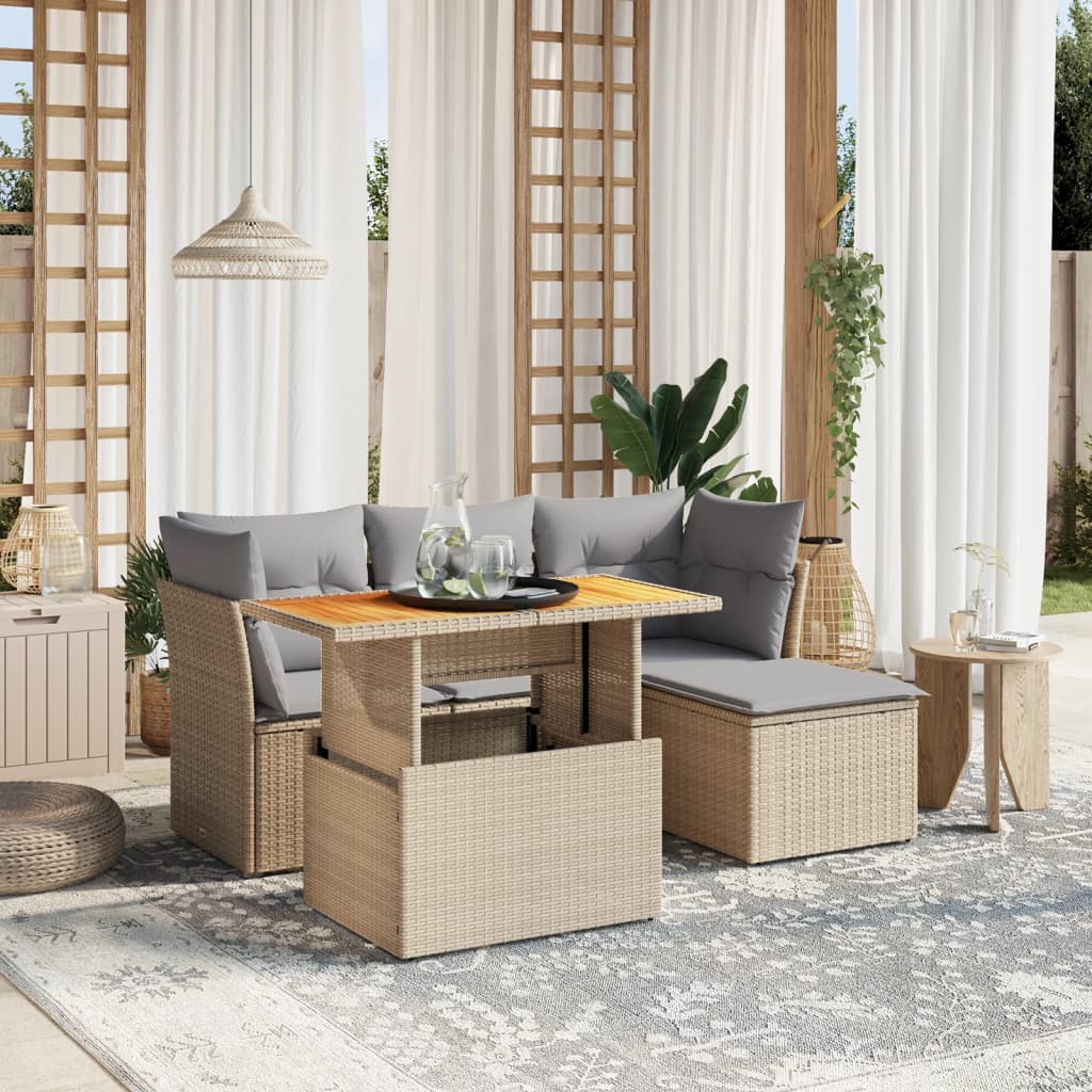 Set Divano da Giardino 6 pz con Cuscini Beige in Polyrattan 3270807