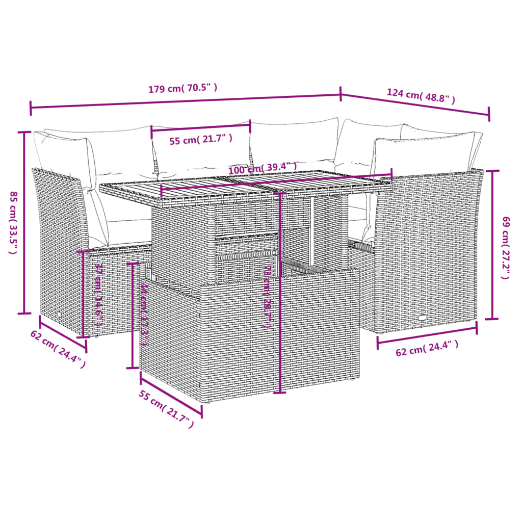 Set Divani da Giardino 5 pz con Cuscini in Polyrattan Nerocod mxl 88711