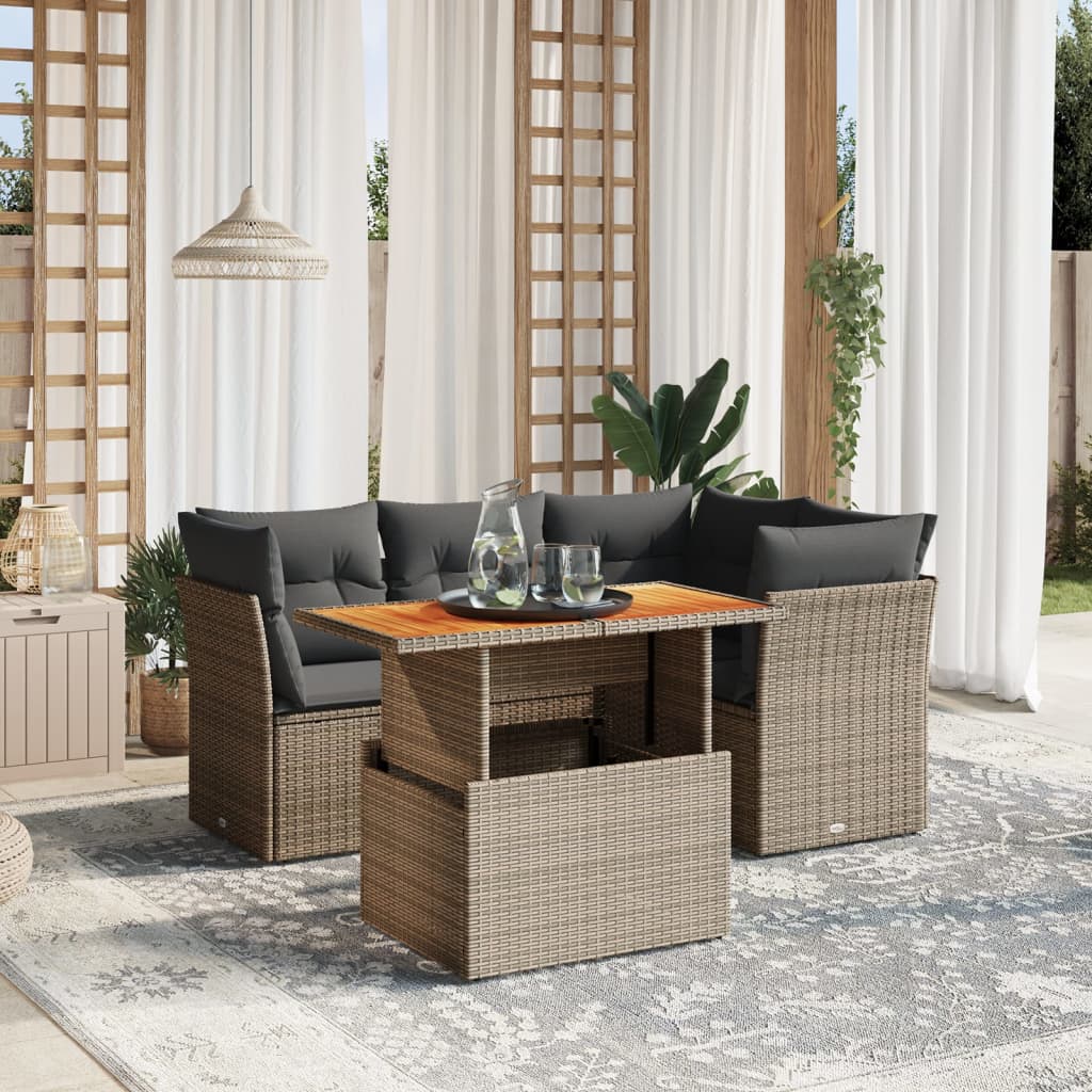 Set Divano da Giardino 5 pz con Cuscini Grigio in Polyrattan 3270815