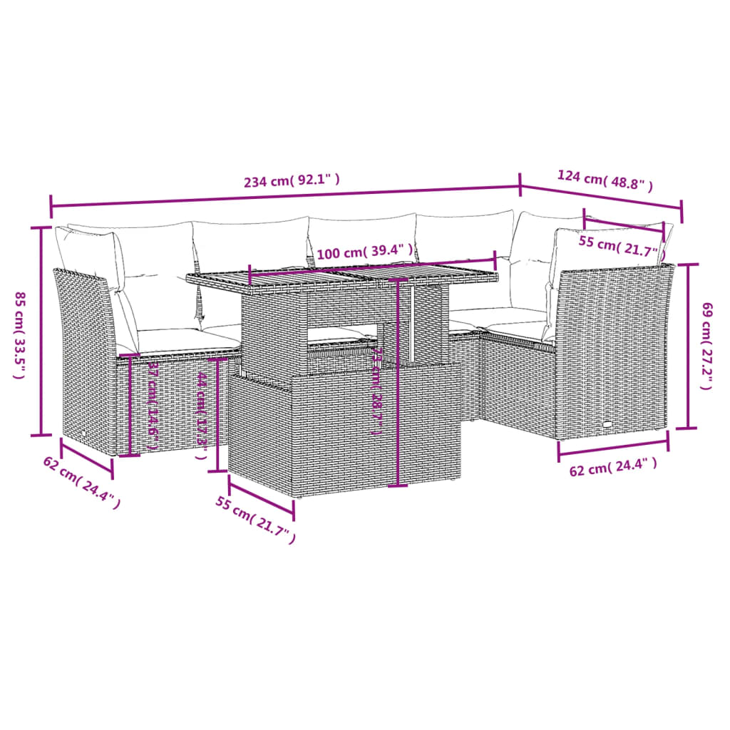 Set Divano da Giardino 5 pz con Cuscini Beige in Polyrattan 3270820