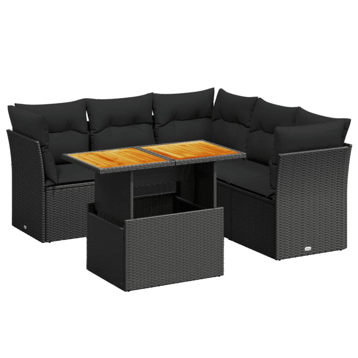 Set Divani da Giardino 5 pz con Cuscini in Polyrattan Nero 3270824