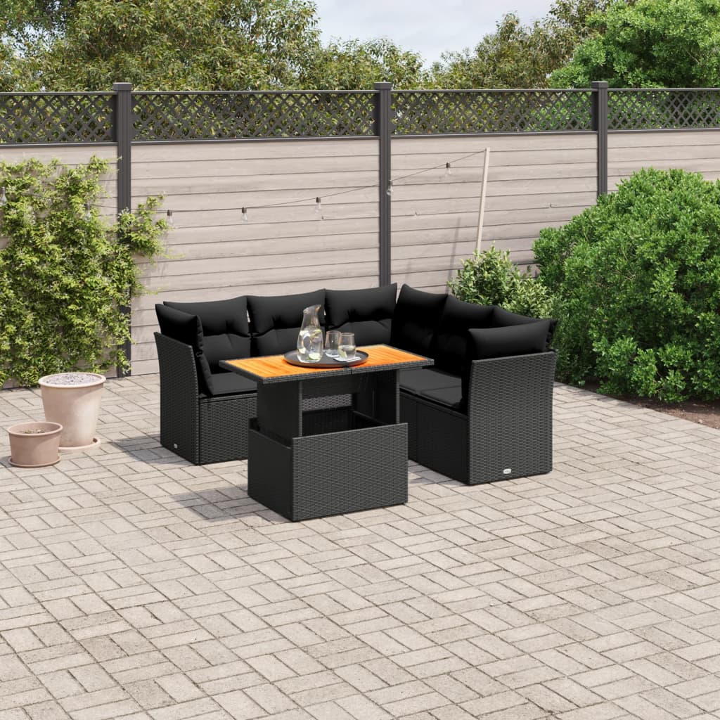 Set Divani da Giardino 5 pz con Cuscini in Polyrattan Nero 3270824