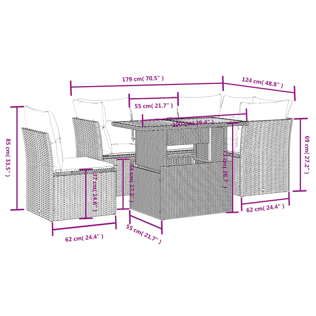 Set Divani da Giardino 5 pz con Cuscini in Polyrattan Nerocod mxl 112703