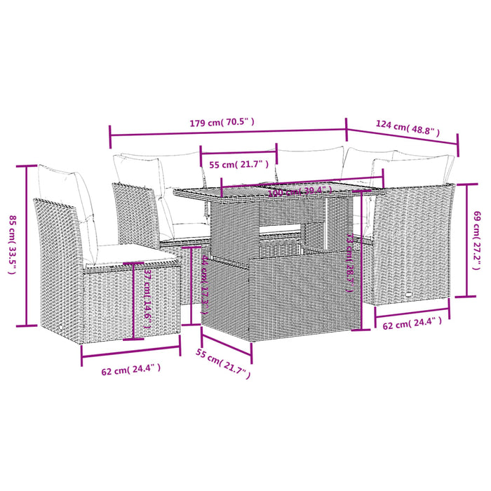 Set Divani da Giardino 5 pz con Cuscini in Polyrattan Nero 3270832