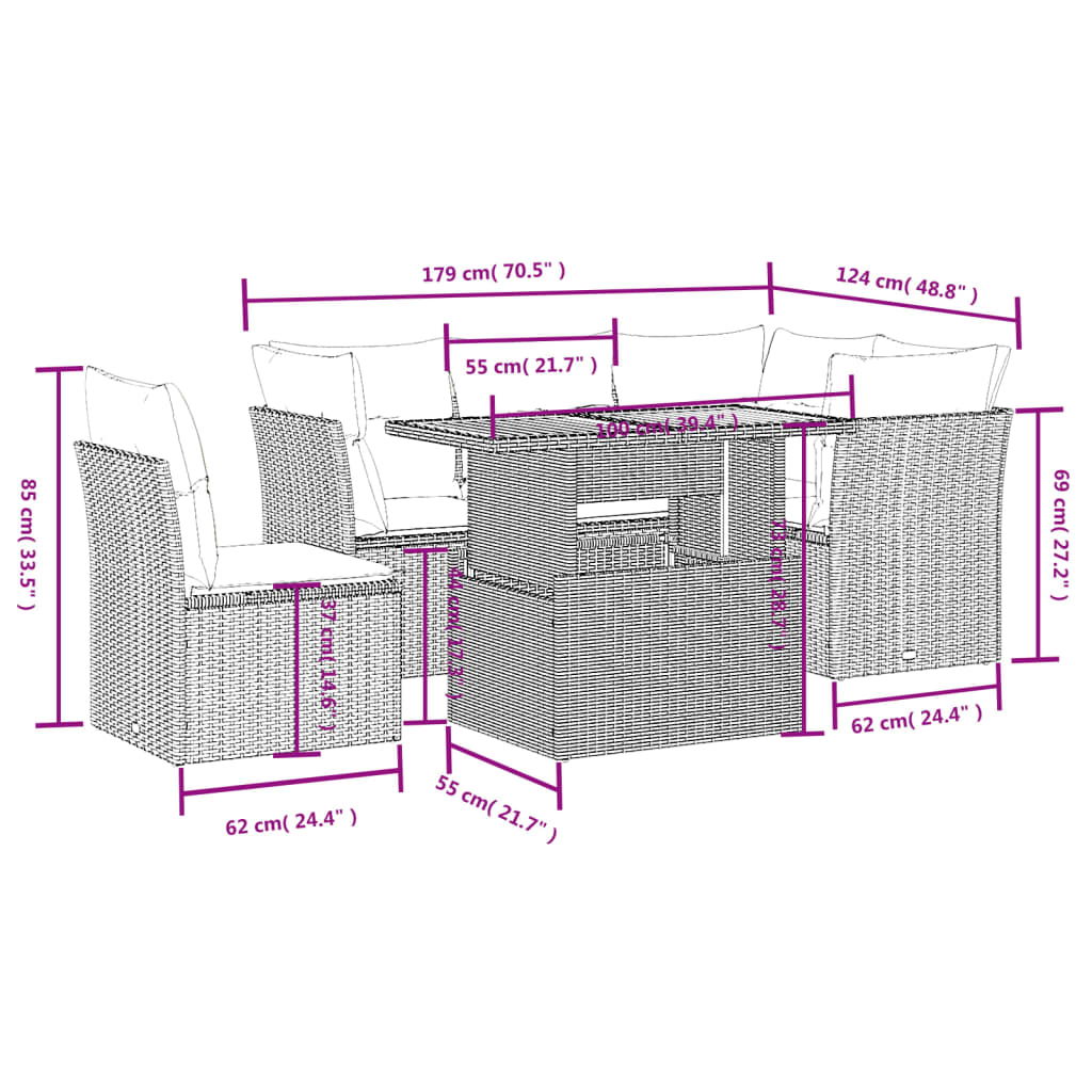 Set Divano da Giardino 5 pz con Cuscini Grigio in Polyrattan 3270836