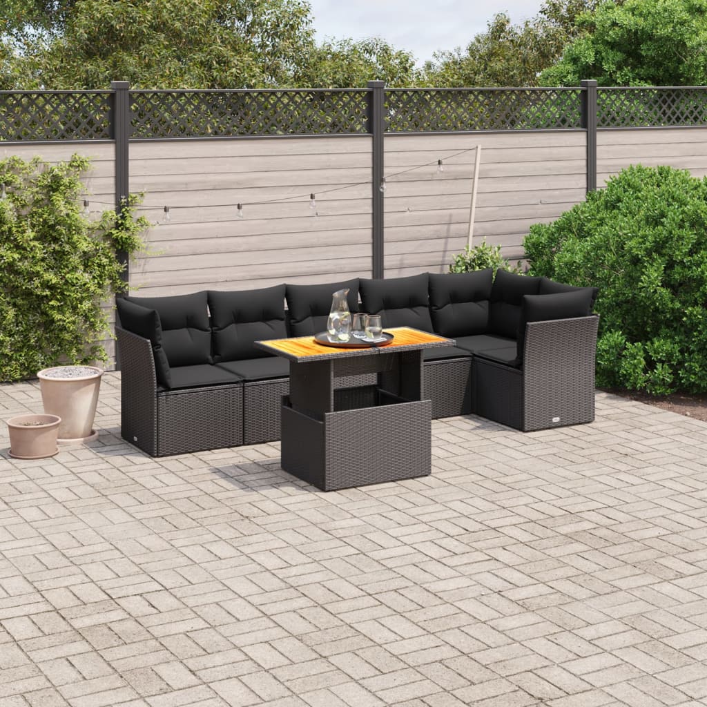 Set Divani da Giardino con Cuscini 7pz Nero Polyrattancod mxl 112704