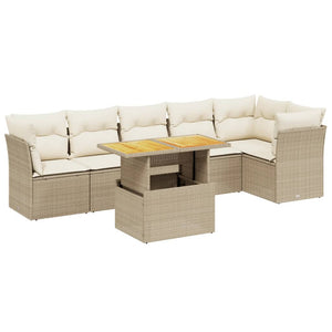 Set Divani da Giardino 7 pz con Cuscini Beige in Polyrattan 3270841