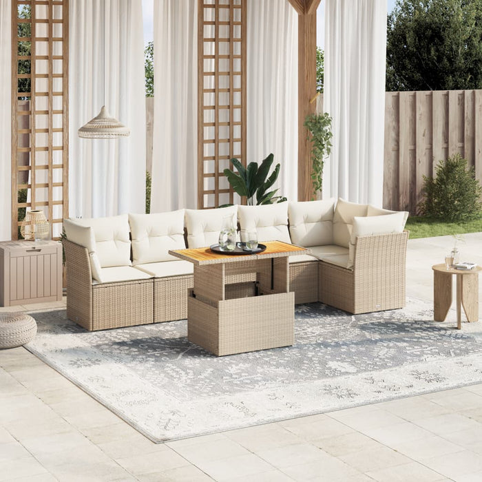 Set Divani da Giardino 7 pz con Cuscini Beige in Polyrattan 3270841