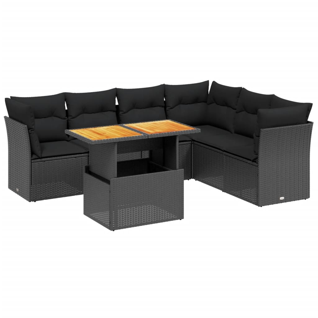 Set Divani da Giardino con Cuscini 7pz Nero Polyrattancod mxl 88715