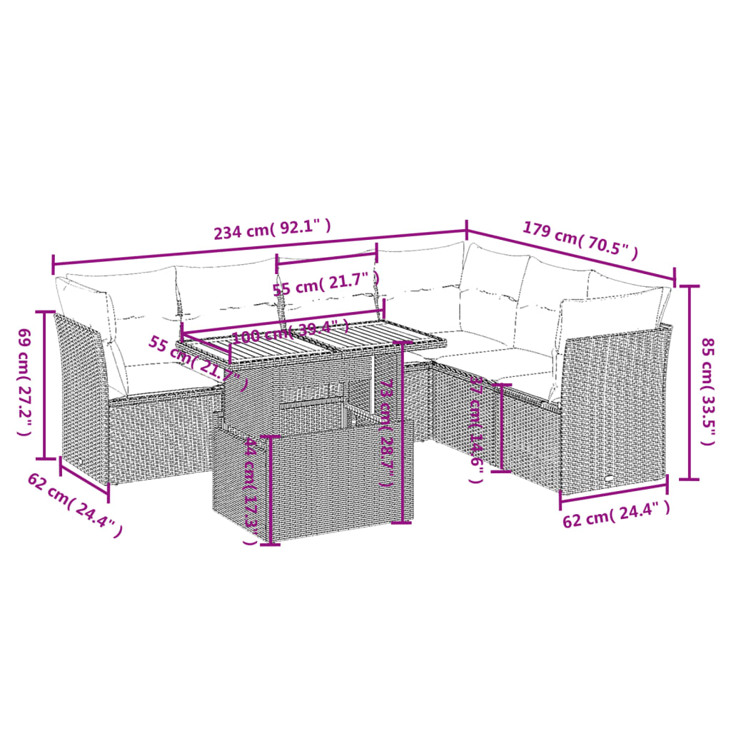 Set Divani da Giardino con Cuscini 7pz Nero Polyrattan 3270846