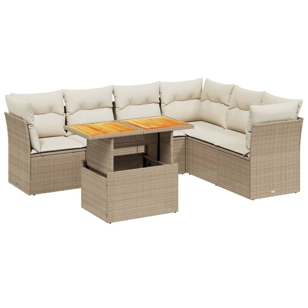 Set Divani da Giardino 7 pz con Cuscini Beige in Polyrattan 3270848