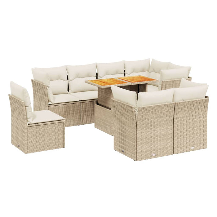 Set Divano da Giardino 9 pz con Cuscini Beige in Polyrattan 3270933