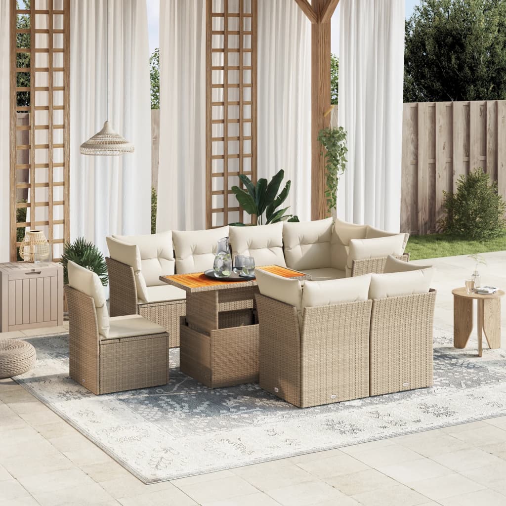 Set Divano da Giardino 9 pz con Cuscini Beige in Polyrattan 3270933