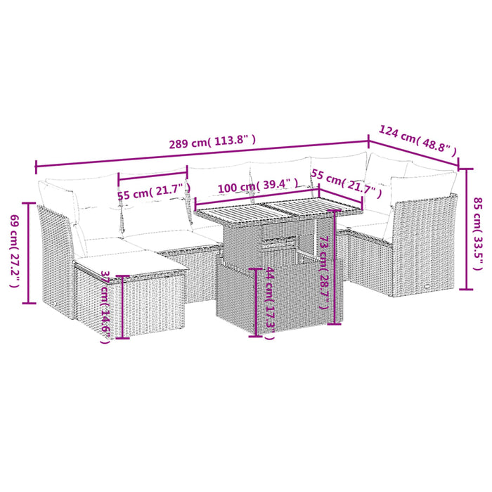 Set Divano da Giardino 8 pz con Cuscini Grigio in Polyrattan 3270948