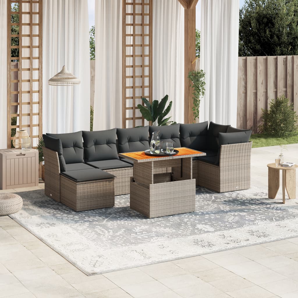 Set Divano da Giardino 8 pz con Cuscini Grigio in Polyrattan 3270948