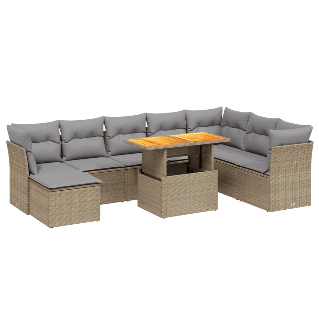 Set Divano da Giardino 9 pz con Cuscini Beige in Polyrattan 3270975