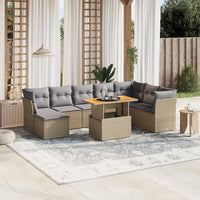 Set Divano da Giardino 9 pz con Cuscini Beige in Polyrattan 3270975