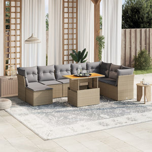 Set Divano da Giardino 9 pz con Cuscini Beige in Polyrattan 3270975