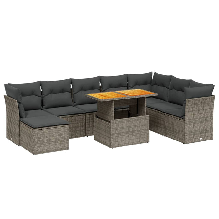 Set Divano da Giardino 9 pz con Cuscini Grigio in Polyrattan 3270976