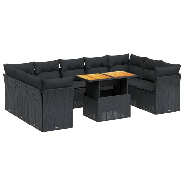 Set Divani da Giardino 10pz con Cuscini in Polyrattan Nero 3270992