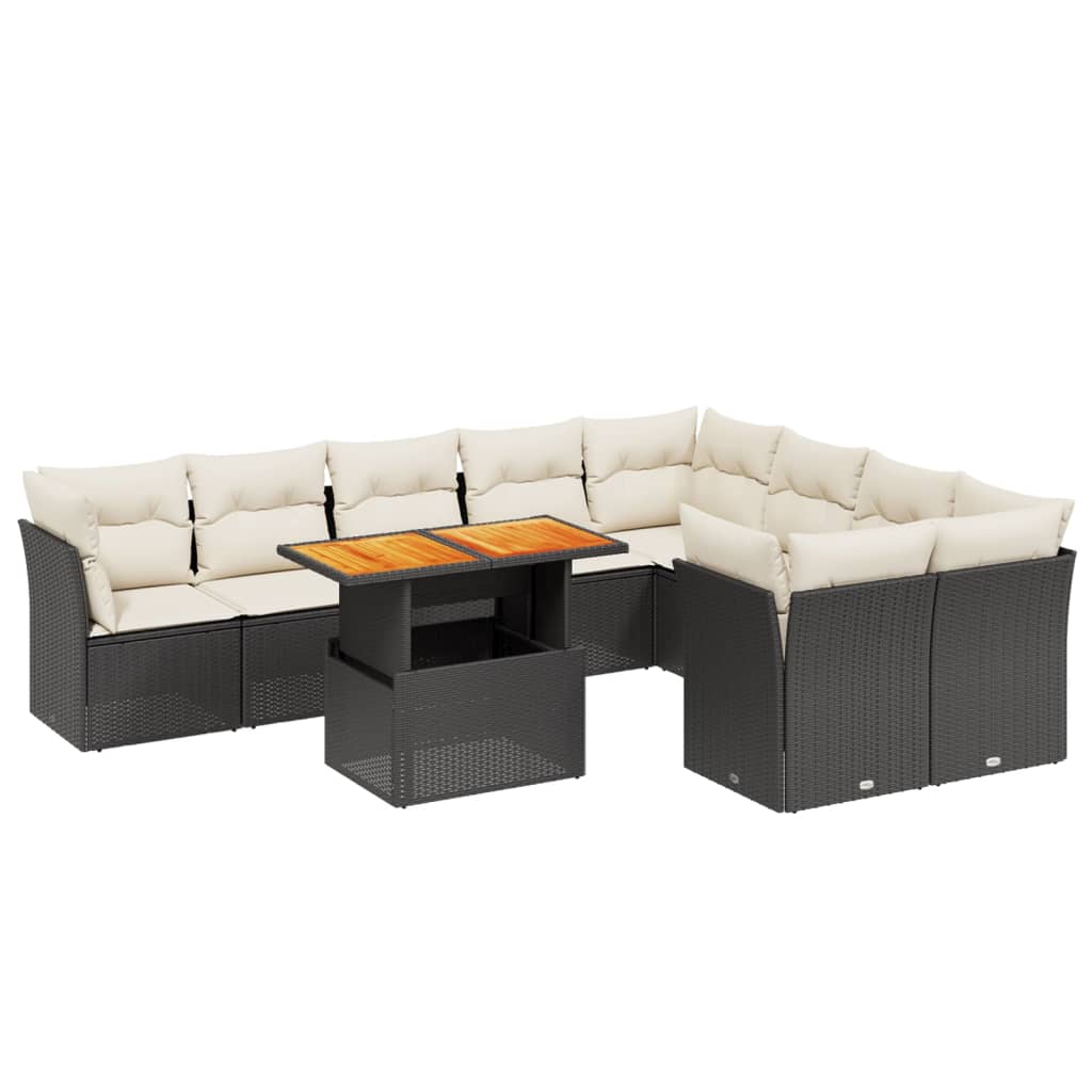 Set Divani da Giardino 10pz con Cuscini in Polyrattan Nero 3271007