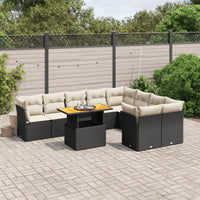 Set Divani da Giardino 10pz con Cuscini in Polyrattan Nero 3271007