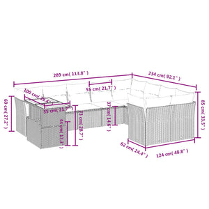 Set Divano da Giardino 10 pz con Cuscini Grigio in Polyrattan 3271018