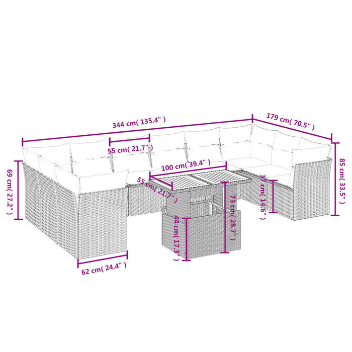 Set Divani da Giardino 11 pz con Cuscini in Polyrattan Nerocod mxl 88571