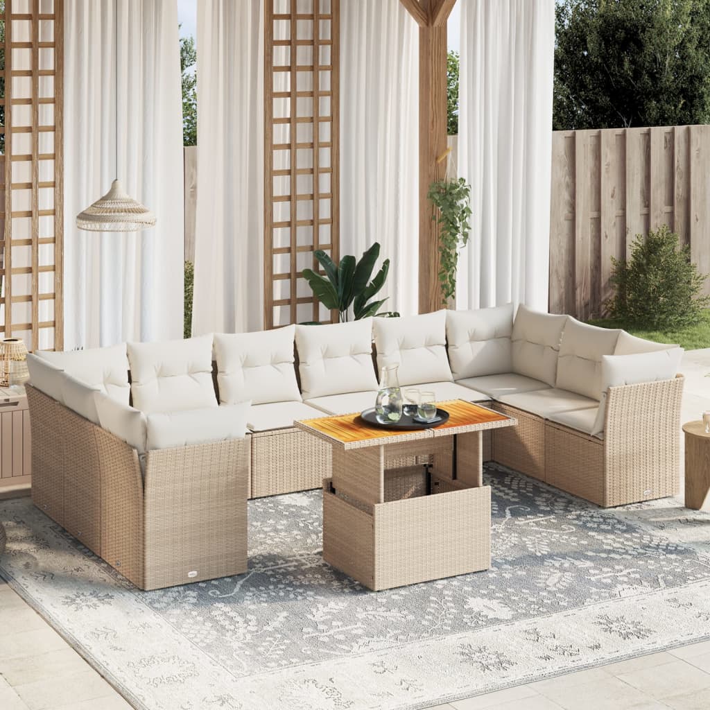 Set Divani da Giardino 11 pz con Cuscini Beige in Polyrattan 3271023