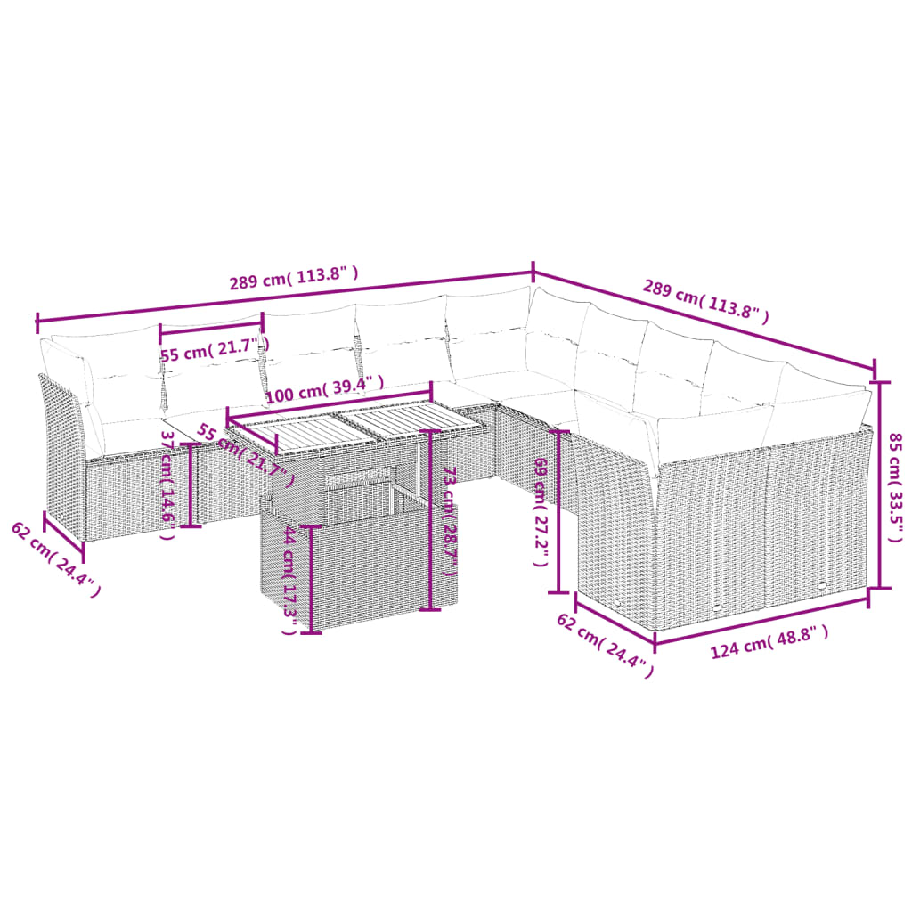 Set Divani da Giardino 11 pz con Cuscini in Polyrattan Nerocod mxl 88566