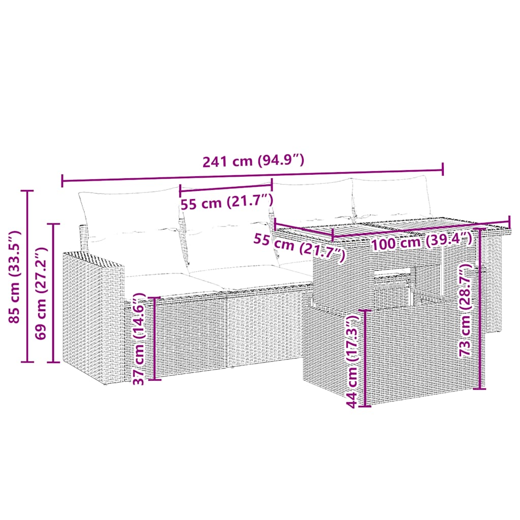 Set Divano da Giardino 5 pz con Cuscini Beige in Polyrattan 3271191