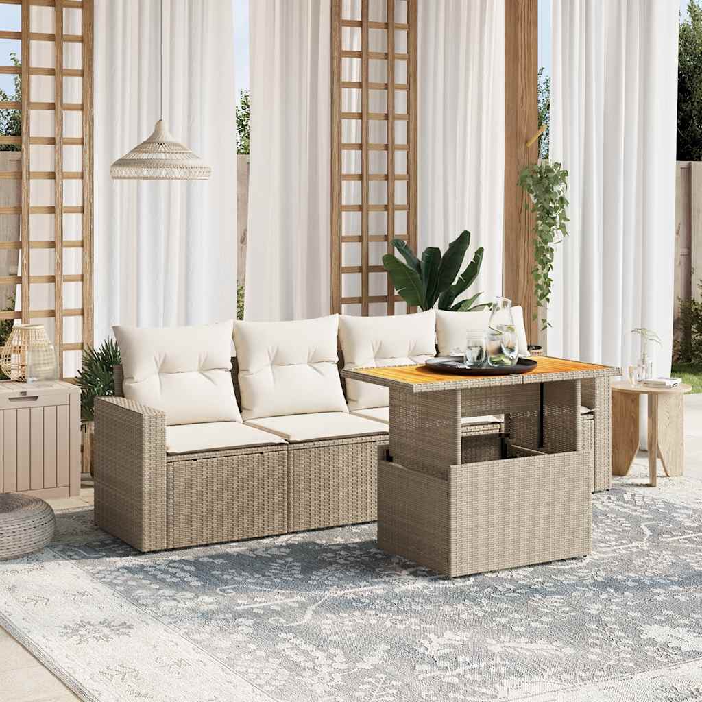 Set Divano da Giardino 5 pz con Cuscini Beige in Polyrattan 3271191