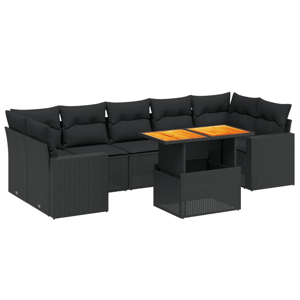 Set Divani da Giardino con Cuscini 8 pz Nero in Polyrattan 3271223