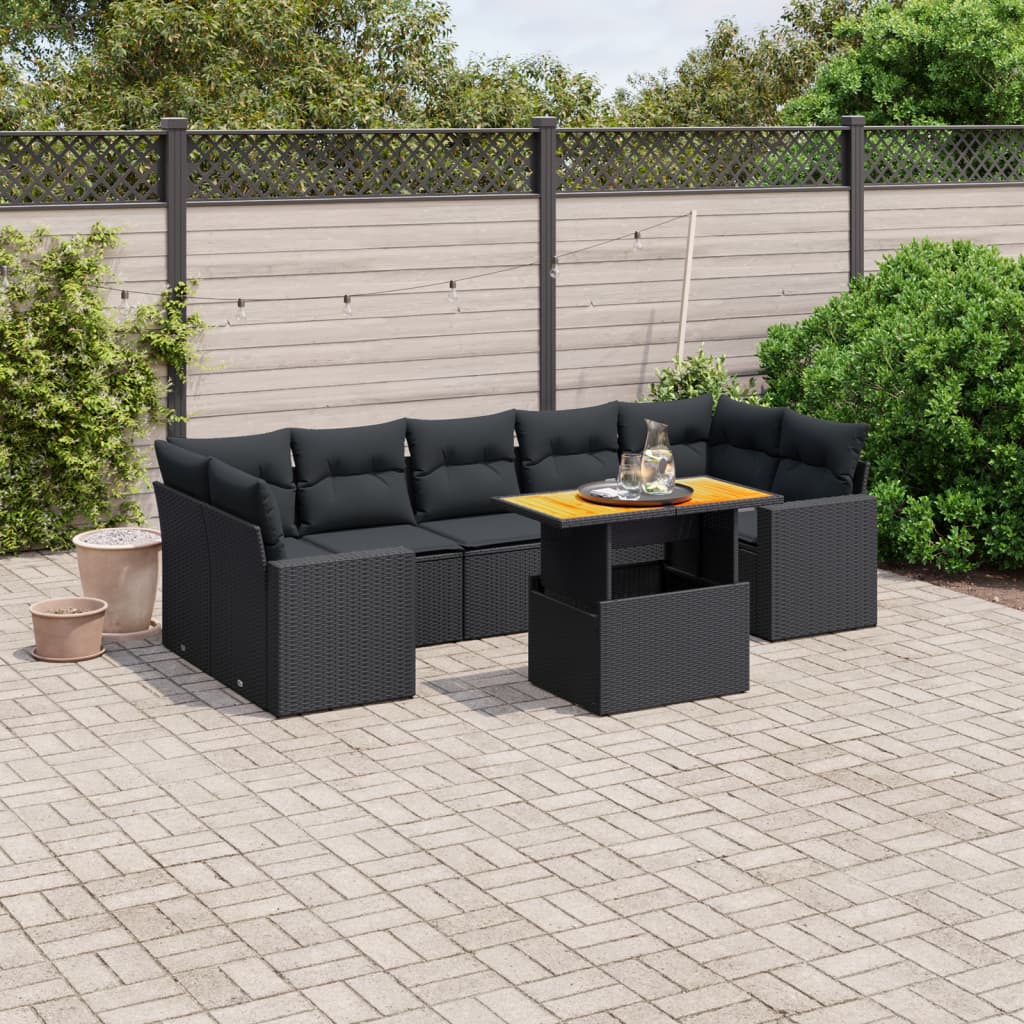 Set Divani da Giardino con Cuscini 8 pz Nero in Polyrattan 3271223