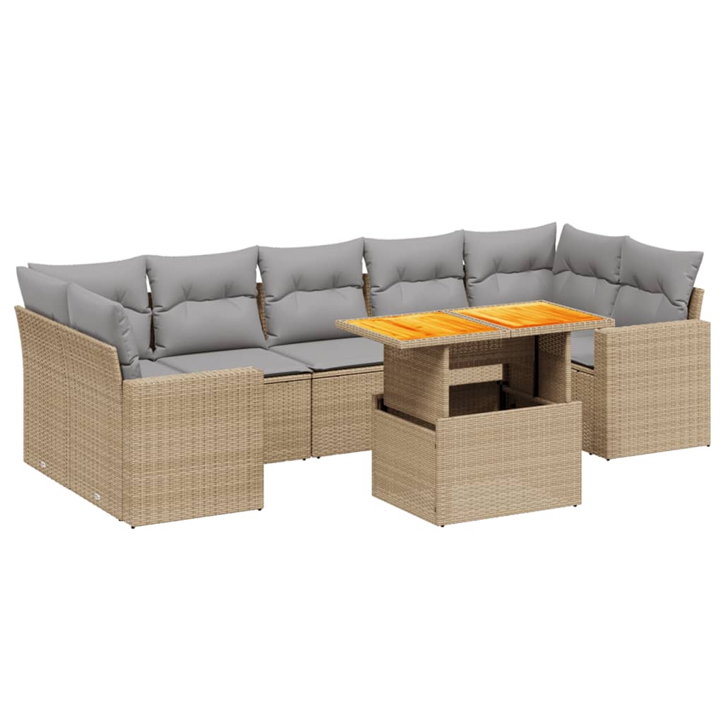 Set Divano da Giardino 8 pz con Cuscini Beige in Polyrattan 3271227